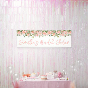 Rosa Wasserfarbe-Rosen Lange Brautparty Banner