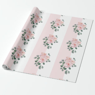 Rosa Wasserfarbe Rosen mit rosa und weißen Streife Geschenkpapier