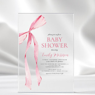 Rosa Wasserfarbe Schleife Mädchen Baby Shower Acryleinladungen