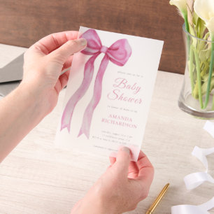 Rosa Wasserfarbe Schleife Mädchen Baby Shower Pergament Einladungen