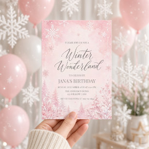 Rosa Wasserfarbe-Schneeflocke Winter Wonderland Einladung