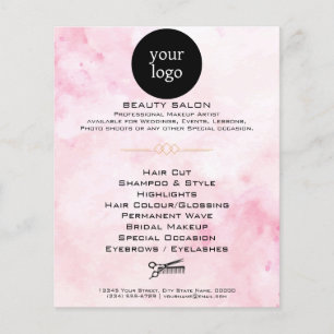 Rosa Wasserfarbe Schönheitssalon Flyer