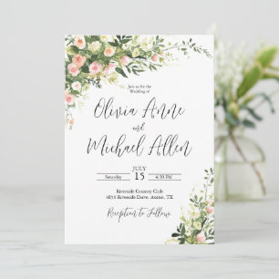 Rosa Wasserfarbe-Schrift-Einladung mit Blumenmuste Einladung
