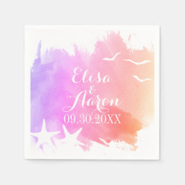 Rosa Wasserfarbe, Seesternhochzeit Serviette