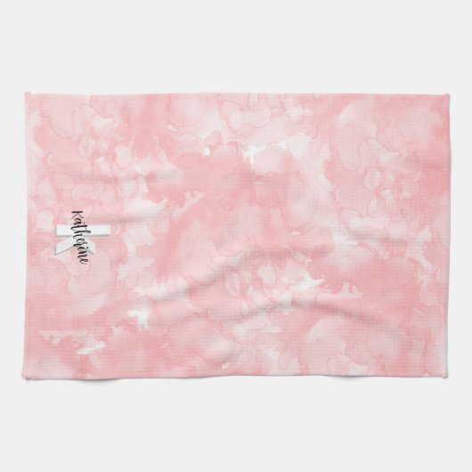 Rosa Wasserfarbe Stilvolle Monogramm Geschirrtuch (Horizontal)