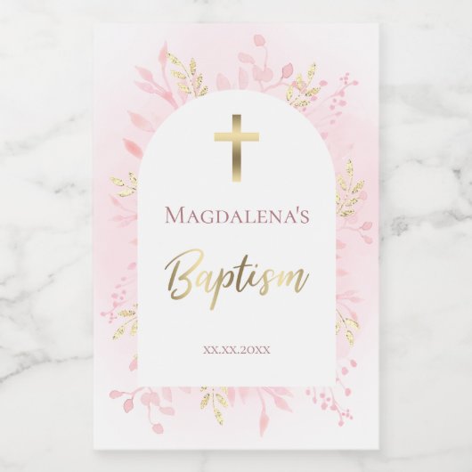 Rosa Wasserfarbe Taufe Weinetikett (Einzelnes Label)