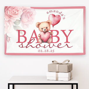 Rosa Wasserfarbe-Teddy-Bär-Baby-Party Banner