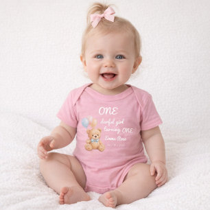 Rosa Wasserfarbe Teddybär Mädchen 1. Geburtstag Baby Strampler