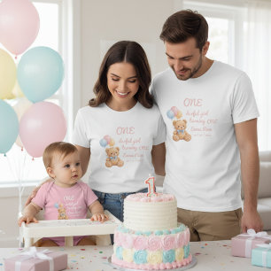 Rosa Wasserfarbe Teddybär Mädchen 1. Geburtstag T-Shirt