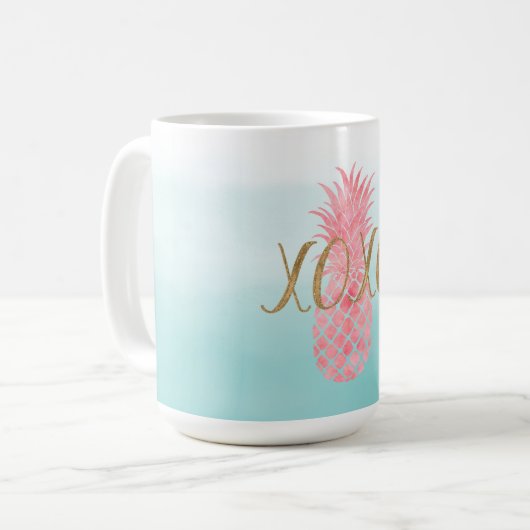 Rosa Wasserfarbe Tropische Ananas Kaffeetasse (Vorderseite Links)