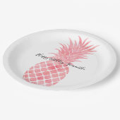 Rosa Wasserfarbe Tropische Ananas Pappteller (Schrägansicht)