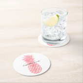 Rosa Wasserfarbe Tropische Ananas Runder Pappuntersetzer (Vor Ort)