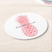 Rosa Wasserfarbe Tropische Ananas Runder Pappuntersetzer (Angewinkelt)