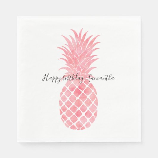 Rosa Wasserfarbe Tropische Ananas Serviette (Vorderseite)