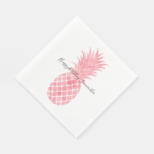Rosa Wasserfarbe Tropische Ananas Serviette (Ecke)