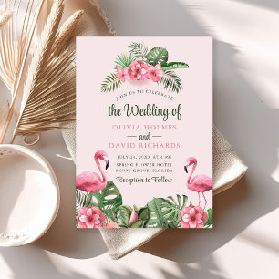 Rosa Wasserfarbe Tropische Flamingo Hochzeit Einladung