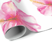 Rosa Wasserfarbe Tropischer Hibiskus Blume Geschenkpapier (Rolleneckpunkt)