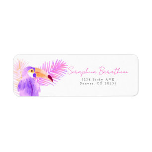 Rosa Wasserfarbe Tropischer Toucan Papagei Label