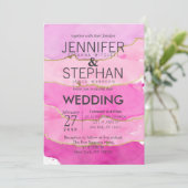 Rosa Wasserfarbe und Gold Hochzeitseinladungen Einladung (Stehend Vorderseite)