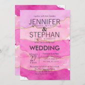 Rosa Wasserfarbe und Gold Hochzeitseinladungen Einladung (Vorne/Hinten)