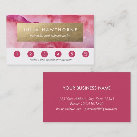 Rosa Wasserfarbe und goldene Imitate Fossil Treuekarte (Vorne/Hinten)