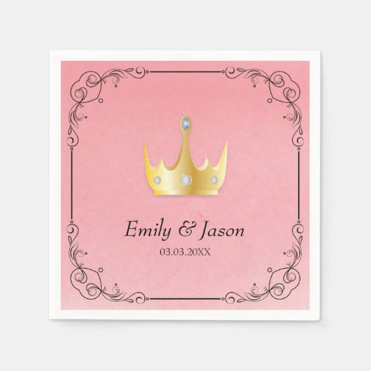 Rosa Wasserfarbe und Krone Serviette (Vorderseite)