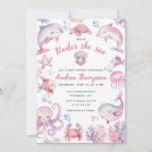 Rosa Wasserfarbe unter der Kinderdusche des Meeres Einladung (Vorderseite)