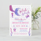 Rosa Wasserfarbe Unter der Meerjungfrau Geburtstag Einladung (Stehend Vorderseite)