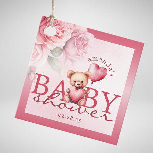Rosa Wasserfarbe Valentinstag Teddybär Baby Shower Geschenkanhänger
