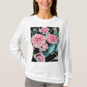 Rosa Wasserfarbe Viktorianische Rose oben T-Shirt