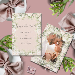 Rosa Wasserfarbe Vintage Hochzeit mit Blumenmuster Save The Date