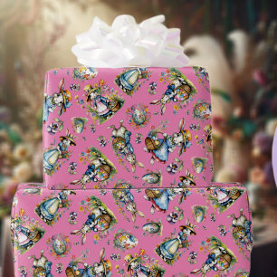 Rosa Wasserfarbe Vintage-Osterhase Eier Floral Geschenkpapier