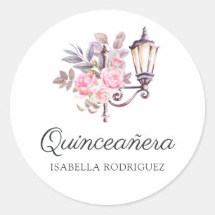 Rosa Wasserfarbe Vintage Paris Quinceañera Runder Aufkleber