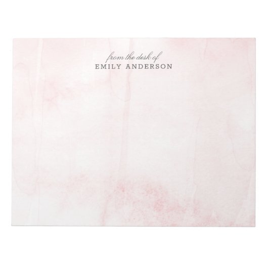 Rosa Wasserfarbe vom Schreibtisch mit Personalisie Notizblock (Vorderseite)