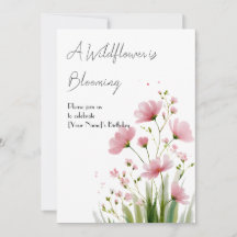 Rosa Wasserfarbe-Wildblumen-Einladung zum 1. Gebur