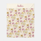 Rosa Wasserfarbe-Wildblumen-Monogramm-Name Fleecedecke (Vorderseite)