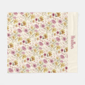 Rosa Wasserfarbe-Wildblumen-Monogramm-Name Fleecedecke (Vorderseite (Horizontal))