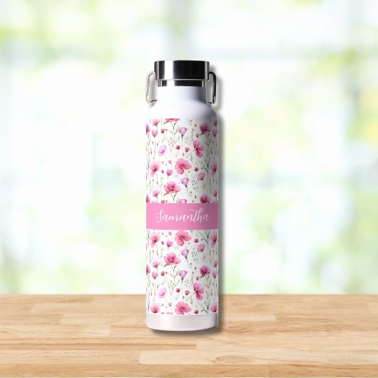 Rosa Wasserfarbe Wildblumen-Name Trinkflasche