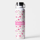 Rosa Wasserfarbe Wildblumen-Name Trinkflasche (Rückseite)