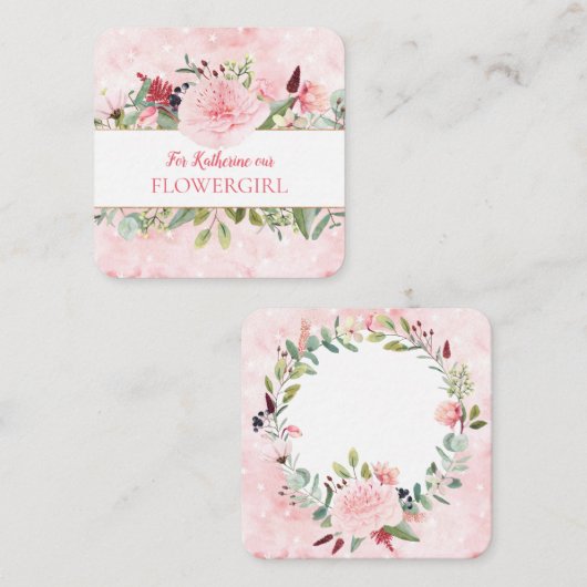 Rosa Wasserfarbe wirst du mein Blumenmädchen sein Begleitkarte (Vorne/Hinten)