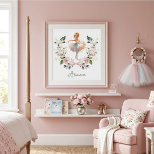 Rosa Wasserfarben-Ballerina-Kinderzimmer Mädchenzi Poster