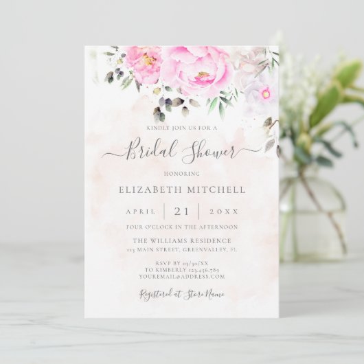 Rosa Wasserfarben Bläserpferd Elegantes Brautparty Einladung (Stehend Vorderseite)