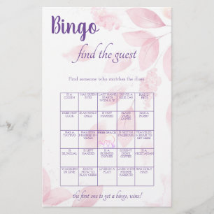 Rosa Wasserfarben-Blätter Find the Guest Bingo Flyer