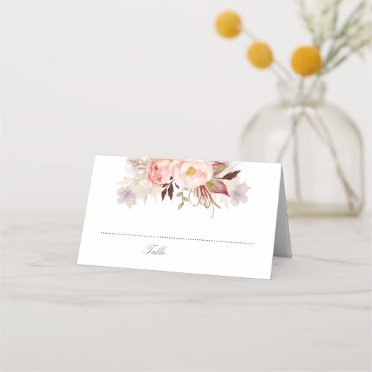 Rosa Wasserfarben Blume Elegant Romantisch Platzkarte (Vorderseite)