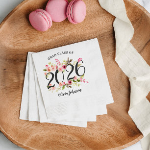 Rosa Wasserfarben-Blumen-Abschlussfeier Klasse 202 Serviette
