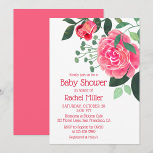 Rosa Wasserfarben-Blumen-Baby-Party Einladung