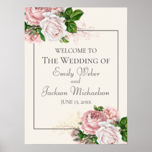 Rosa Wasserfarben-Blumen-Cream-Hochzeitsbegrüßung Poster