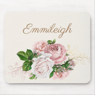 Rosa Wasserfarben-Blumen-Cream-Script Mousepad