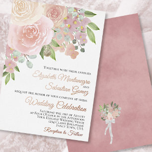 Rosa Wasserfarben-Blumen Elegante Hochzeit Folieneinladung