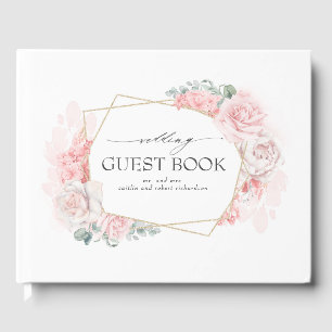 Rosa Wasserfarben Blumen Elegante Hochzeit Gästebuch